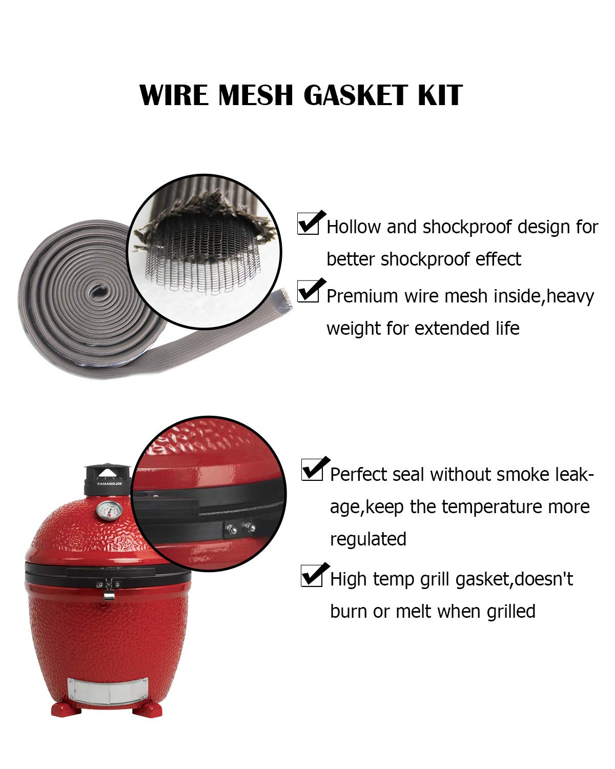 Kamaster Wire Mesh Gasket Kit Fit Kamado Grill Classic High Temp Fiberglass Gasket Replacement For Louisiana Grills Bbq Smoker G